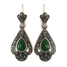 Сережки Fashion Jewelry. Під крапельне срібло. Камені: зелений агат та гематит. Довжина: 45 мм. Ширина: 17 мм.