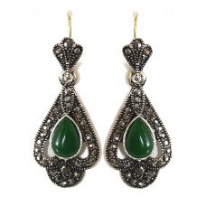 Сережки Fashion Jewelry. Під крапельне срібло. Камені: зелений агат та гематит. Довжина: 45 мм. Ширина: 17 мм.