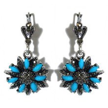 Сережки Fashion Jewelry. Під крапельне срібло. Камені бірюзовий агат та гематит. Довжина: 44 мм. Ширина: 22 мм.