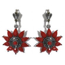 Сережки Fashion Jewelry. Під крапельне срібло. Камені: бордовий агат та гематит. Довжина: 5 см. Ширина: 29 мм.