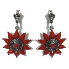 Сережки Fashion Jewelry. Під крапельне срібло. Камені: бордовий агат та гематит. Довжина: 5 см. Ширина: 29 мм.