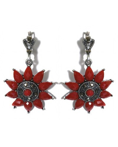 Сережки Fashion Jewelry. Під крапельне срібло. Камені: бордовий агат та гематит. Довжина: 5 см. Ширина: 29 мм.