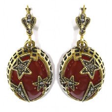 Сережки Fashion Jewelry. Під крапельне срібло. Камені: бордовий агат та гематит. Довжина: 5 см. Ширина: 23 мм.