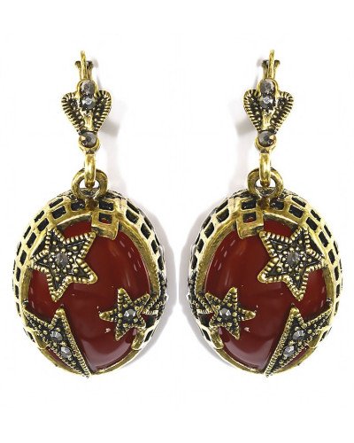 Сережки Fashion Jewelry. Під крапельне срібло. Камені: бордовий агат та гематит. Довжина: 5 см. Ширина: 23 мм.