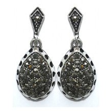 Сережки-гвоздики Fashion Jewelry. Під крапельне срібло. Камені: гематит. Довжина: 33 мм. Ширина: 14 мм.
