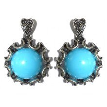 Сережки-гвоздики Fashion Jewelry. Під крапельне срібло. Камені: агат та гематит. Довжина: 37 мм. Ширина: 26 мм.