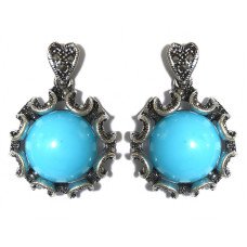 Сережки-гвоздики Fashion Jewelry. Під крапельне срібло. Камені: агат та гематит. Довжина: 37 мм. Ширина: 26 мм.