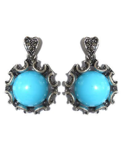 Сережки-гвоздики Fashion Jewelry. Під крапельне срібло. Камені: агат та гематит. Довжина: 37 мм. Ширина: 26 мм.