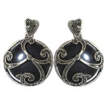 Сережки-гвоздики Fashion Jewelry. Під крапельне срібло. Камені: агат та гематит. Довжина: 38 мм. Ширина: 28 мм.