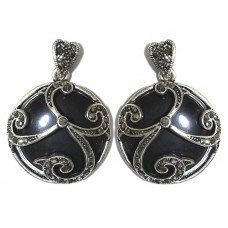 Сережки-гвоздики Fashion Jewelry. Під крапельне срібло. Камені: агат та гематит. Довжина: 38 мм. Ширина: 28 мм.
