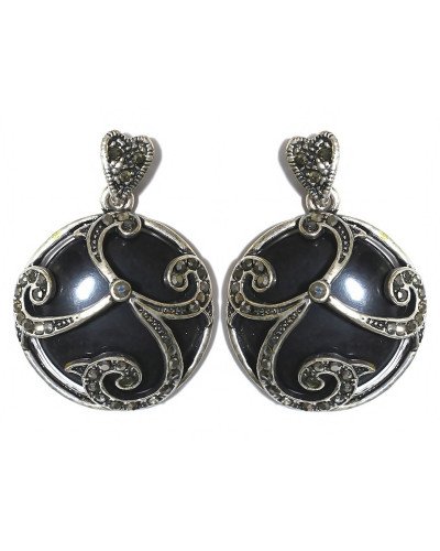 Сережки-гвоздики Fashion Jewelry. Під крапельне срібло. Камені: агат та гематит. Довжина: 38 мм. Ширина: 28 мм.