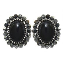 Сережки-гвоздики Fashion Jewelry. Під крапельне срібло. Камені: агат та гематит. Довжина: 22 мм. Ширина: 18 мм.
