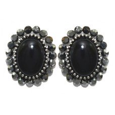Сережки-гвоздики Fashion Jewelry. Під крапельне срібло. Камені: агат та гематит. Довжина: 22 мм. Ширина: 18 мм.