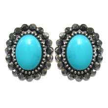 Сережки-гвоздики Fashion Jewelry. Під крапельне срібло. Камені: агат та гематит. Довжина: 22 мм. Ширина: 18 мм.
