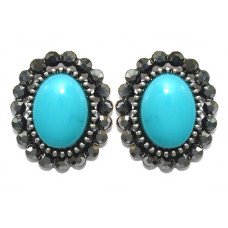 Сережки-гвоздики Fashion Jewelry. Під крапельне срібло. Камені: агат та гематит. Довжина: 22 мм. Ширина: 18 мм.