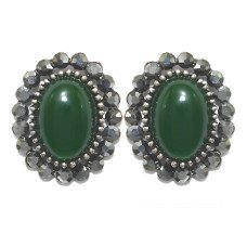 Сережки-гвоздики Fashion Jewelry. Під крапельне срібло. Камені: агат та гематит. Довжина: 22 мм. Ширина: 18 мм.