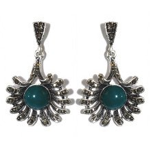 Сережки-гвоздики Fashion Jewelry. Під крапельне срібло. Камені: агат та гематит. Довжина: 42 мм. Ширина: 26 мм.