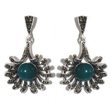 Сережки-гвоздики Fashion Jewelry. Під крапельне срібло. Камені: агат та гематит. Довжина: 42 мм. Ширина: 26 мм.