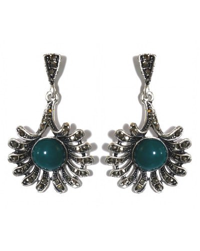 Сережки-гвоздики Fashion Jewelry. Під крапельне срібло. Камені: агат та гематит. Довжина: 42 мм. Ширина: 26 мм.