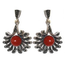 Сережки-гвоздики Fashion Jewelry. Під крапельне срібло. Камені: агат та гематит. Довжина: 42 мм. Ширина: 26 мм.