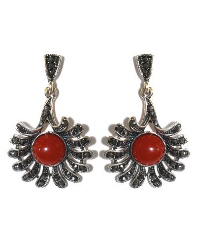 Сережки-гвоздики Fashion Jewelry. Під крапельне срібло. Камені: агат та гематит. Довжина: 42 мм. Ширина: 26 мм.