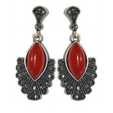 Сережки-гвоздики Fashion Jewelry. Під крапельне срібло. Камені: агат та гематит. Довжина: 42 мм. Ширина: 18 мм.