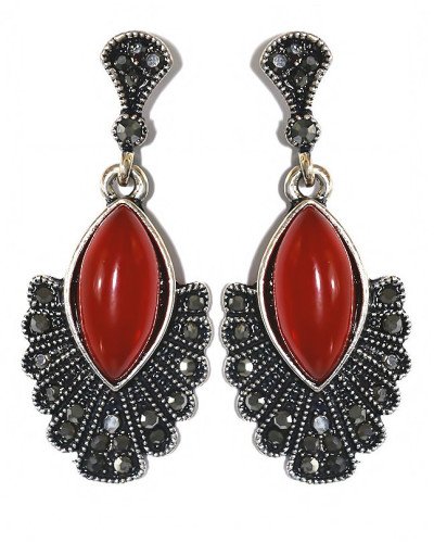 Сережки-гвоздики Fashion Jewelry. Під крапельне срібло. Камені: агат та гематит. Довжина: 42 мм. Ширина: 18 мм.