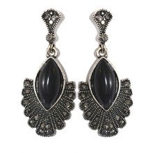 Сережки-гвоздики Fashion Jewelry. Під крапельне срібло. Камені: агат та гематит. Довжина: 42 мм. Ширина: 18 мм.