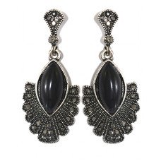 Сережки-гвоздики Fashion Jewelry. Під крапельне срібло. Камені: агат та гематит. Довжина: 42 мм. Ширина: 18 мм.