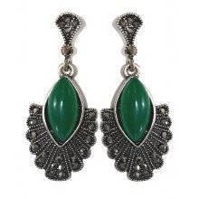 Сережки-гвоздики Fashion Jewelry. Під крапельне срібло. Камені: агат та гематит. Довжина: 42 мм. Ширина: 18 мм.