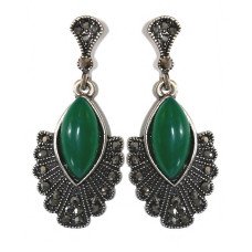 Сережки-гвоздики Fashion Jewelry. Під крапельне срібло. Камені: агат та гематит. Довжина: 42 мм. Ширина: 18 мм.