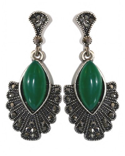 Сережки-гвоздики Fashion Jewelry. Під крапельне срібло. Камені: агат та гематит. Довжина: 42 мм. Ширина: 18 мм.