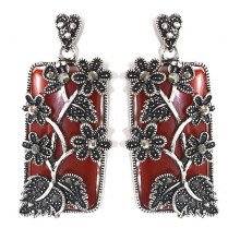Сережки-гвоздики Fashion Jewelry. Під крапельне срібло. Камені: агат та гематит. Довжина: 51 мм. Ширина: 23 мм.