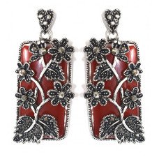 Сережки-гвоздики Fashion Jewelry. Під крапельне срібло. Камені: агат та гематит. Довжина: 51 мм. Ширина: 23 мм.