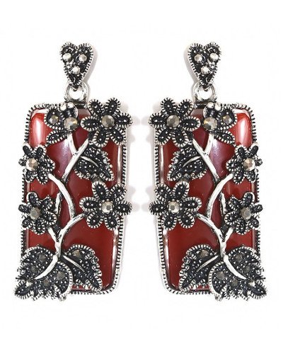 Сережки-гвоздики Fashion Jewelry. Під крапельне срібло. Камені: агат та гематит. Довжина: 51 мм. Ширина: 23 мм.