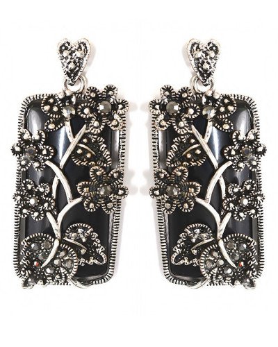 Сережки-гвоздики Fashion Jewelry. Під крапельне срібло. Камені: агат та гематит. Довжина: 51 мм. Ширина: 23 мм.
