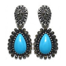 Сережки-гвоздики Fashion Jewelry. Під крапельне срібло. Камені: агат та гематит. Довжина: 34 мм. Ширина: 16 мм.