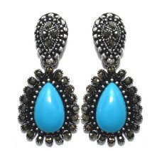 Сережки-гвоздики Fashion Jewelry. Під крапельне срібло. Камені: агат та гематит. Довжина: 34 мм. Ширина: 16 мм.