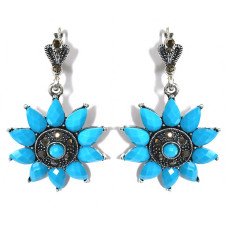 Сережки Fashion Jewelry. Під крапельне срібло. Камені: бірюзовий агат та гематит. Довжина: 50 мм. Ширина: 30 мм.