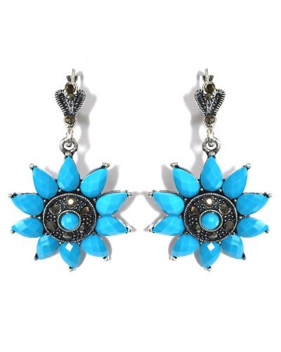 Сережки Fashion Jewelry. Під крапельне срібло. Камені: бірюзовий агат та гематит. Довжина: 50 мм. Ширина: 30 мм.