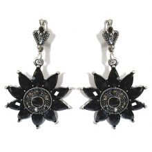Сережки Fashion Jewelry. Під крапельне срібло. Камені: чорний агат та гематит. Довжина: 50 мм. Ширина: 30 мм.