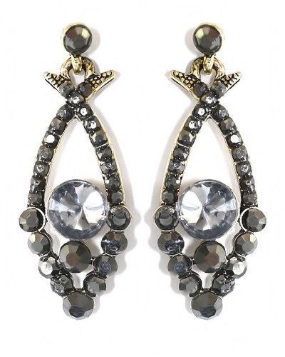 Сережки Fashion Jewelry. Під крапельне срібло. Камені: циркон та гематит. Довжина: 40 мм. Ширина: 15 мм.