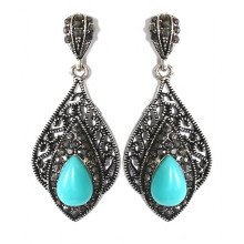 Сережки-гвоздики Fashion Jewelry. Під крапельне срібло. Камені: агат та гематит. Довжина: 41 мм. Ширина: 18 мм.