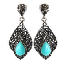 Сережки-гвоздики Fashion Jewelry. Під крапельне срібло. Камені: агат та гематит. Довжина: 41 мм. Ширина: 18 мм.