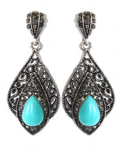 Сережки-гвоздики Fashion Jewelry. Під крапельне срібло. Камені: агат та гематит. Довжина: 41 мм. Ширина: 18 мм.