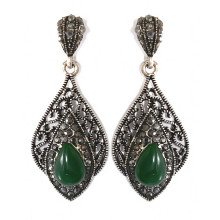 Сережки-гвоздики Fashion Jewelry. Під крапельне срібло. Камені: агат та гематит. Довжина: 41 мм. Ширина: 18 мм.