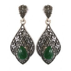 Сережки-гвоздики Fashion Jewelry. Під крапельне срібло. Камені: агат та гематит. Довжина: 41 мм. Ширина: 18 мм.