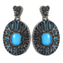 Сережки-гвоздики Fashion Jewelry. Під крапельне срібло. Камені: агат та гематит. Довжина: 38 мм. Ширина: 21 мм.