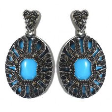 Сережки-гвоздики Fashion Jewelry. Під крапельне срібло. Камені: агат та гематит. Довжина: 38 мм. Ширина: 21 мм.