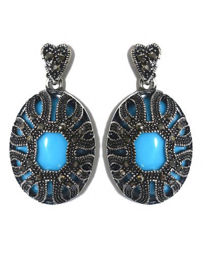 Сережки-гвоздики Fashion Jewelry. Під крапельне срібло. Камені: агат та гематит. Довжина: 38 мм. Ширина: 21 мм.